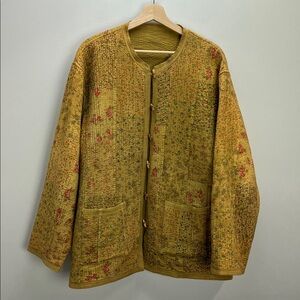 Women's Mustard Floral Quilted Reversible Jacket w/ Pockets